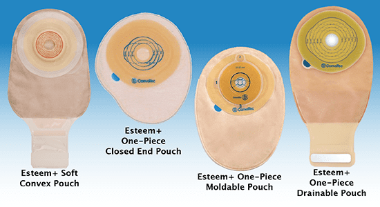 the four types of ConvaTec Esteem+ pouches