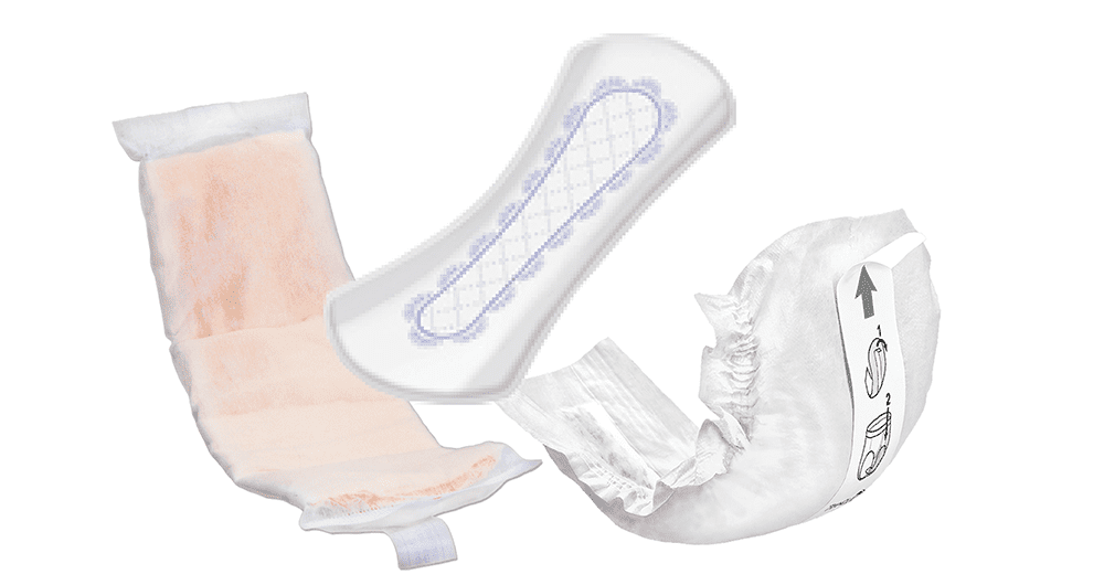 Incontinence pads and liners in a collage