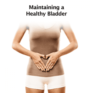 Woman with hands made into a heart shape around her bladder