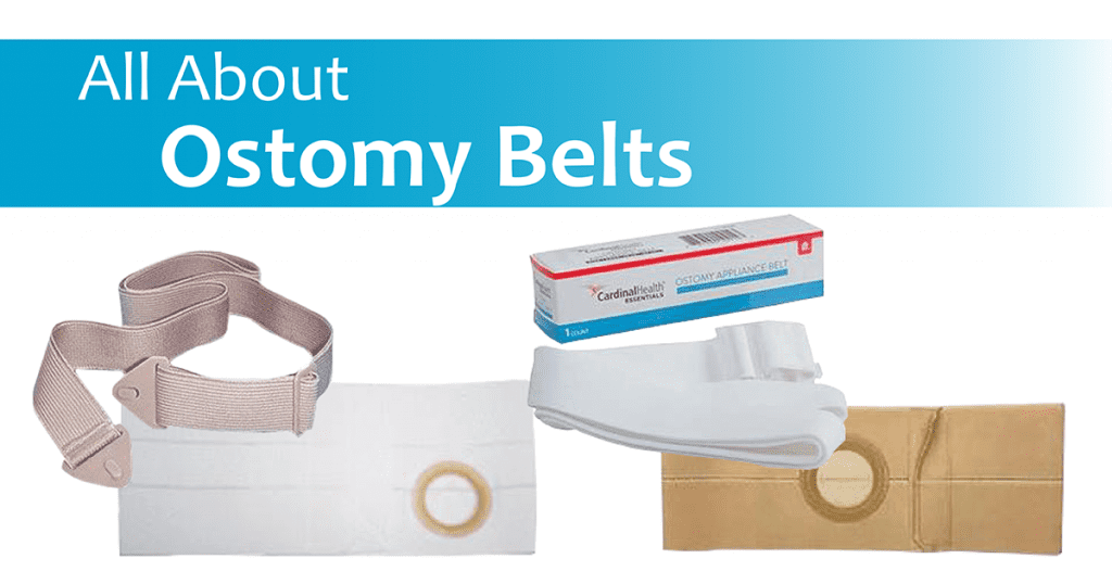 All about ostomy belts with a collage of different styles of ostomy belts