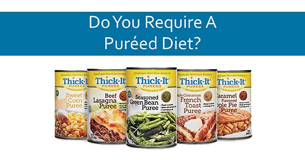 assortment of thick-it canned foods for those who require pureed diet