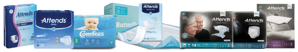 Large collage of Attends incontinence products