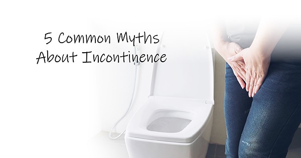 Five common myths about incontinence with a woman holding her hands over her bladder