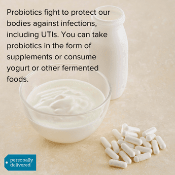 benefits of probiotics showing kefir, yogurt, and supplements to help prevent a UTI after ostomy surgery