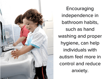 Boys washing hands in a bathroom to encourage independence