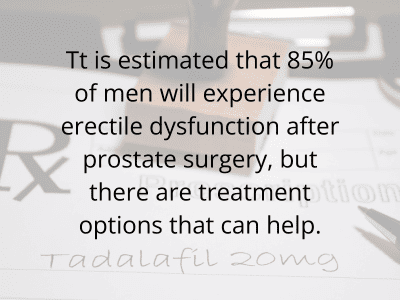 85 percent of men will experience erectile dysfunction after prostate surgery but treatment options are available