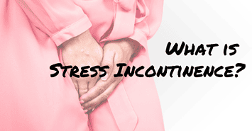 woman in a pink dress holding her crotch because she has to urinate from stress incontinence