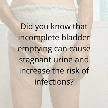 older adult standing in protective underwear with a bladder that is not fully empty